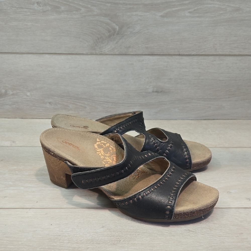 Aetrex Women's Leather Open Toe Heels Sandals Shoes Sz 40/9-9.5